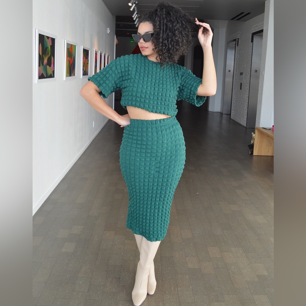 Textured Bubble Knit Skirt Set